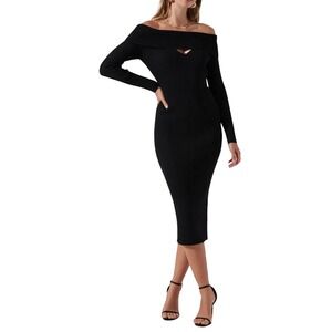 ASTR The Label Cutout Off the Shoulder Ribbed Midi Dress Size Charcoal Small